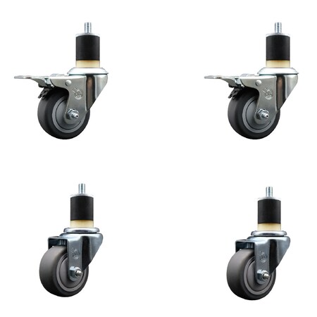 Service Caster 3'' Thermoplastic Rubber Swivel 1-7/8'' Expanding Stem Caster Set 2 Total Lock Brakes, 4PK SCC-EXTTL20S314-TPRB-2-S-2-178